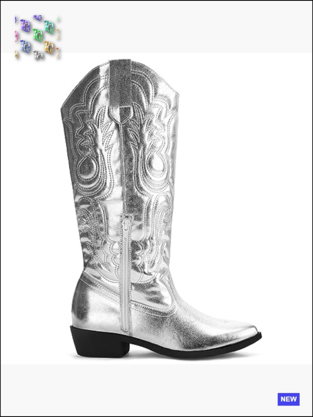 Women's Cowboy Boots Mid Calf Western Embroidered Chunky Heel Cowgirl Boots - Picture 6 of 7